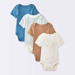 Baby Boys' 4pk Short Sleeve Ribbed Bodysuits - Cloud Island™ 12M