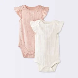 Baby Girls' 2pk Hearts Pointelle Flutter Cap Sleeve Bodysuit - Cloud Island™ Pink 3-6M