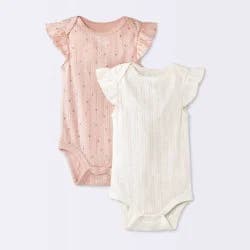 Baby Girls' 2pk Hearts Pointelle Flutter Cap Sleeve Bodysuit - Cloud Island™ Pink 3-6M