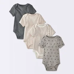 Baby 4pk Moon Short Sleeve Bodysuit - Cloud Island™ Gray 0-3M