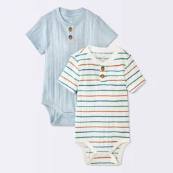 Baby Boys' 2pk Striped Short Sleeve Ribbed Bodysuit - Cloud Island™ Cream 3-6M