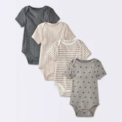 Baby 4pk Moon Short Sleeve Bodysuit - Cloud Island™ Gray 12M