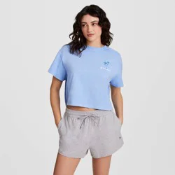 Champion Women's Iconic Cropped Short Sleeve Watercolor Palm T-Shirt - Blue XS