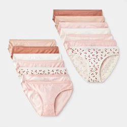 Girls' 14pk Strawberry Bikini Underwear - Cat & Jack™ Pink/Tan/Ivory 4