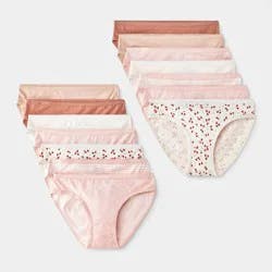 Girls' 14pk Strawberry Bikini Underwear - Cat & Jack™ Pink/Tan/Ivory 14