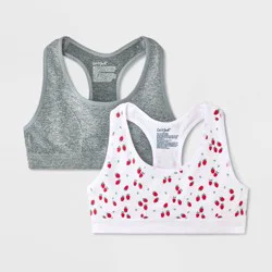Girls' 2pk Strawberry Printed Sports Bra - Cat & Jack™ White/Red/Gray S