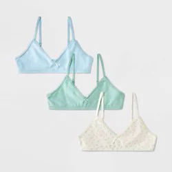 Girls' 3pk Lace Trim Cotton Starter Bra - Cat & Jack™ Blue/Green/Ivory XL