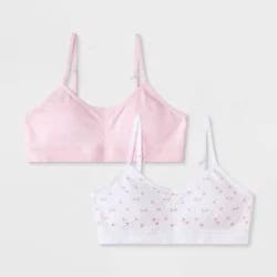Girls' 2pk Cherries Printed Seamless Ruched Bra - art class™ Pink/White/Red S