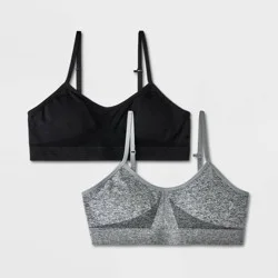 Girls' 2pk Seamless Ruched Bra - art class™ Black/Gray XL