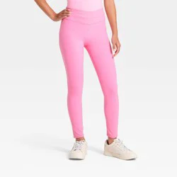 Girls' Everyday Soft Crossover Waistband Leggings - All In Motion™ Vibrant Pink M
