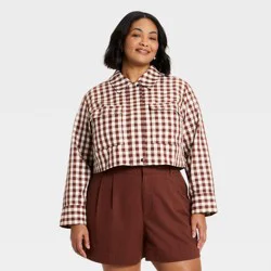 Women's Transitional Cropped Jacket - A New Day™ Brown Gingham XXL