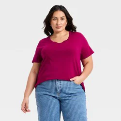 Women's Short Sleeve Drapey T-Shirt - Ava & Viv™ Magenta 3X