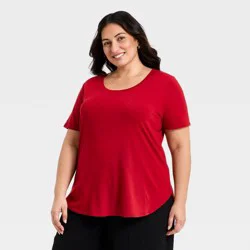 Women's Short Sleeve Drapey T-Shirt - Ava & Viv™ Red 2X