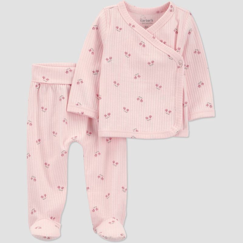 slide 1 of 3, Carter's Just One You® Baby Girls' 2pc Floral Top and Bottom Set - Pink Preemie, 2 ct