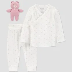 Carter's Just One You® Baby Girls' 3pc Geo Top and Pants Set with Toy - Ivory 6M