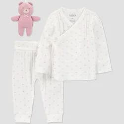 Carter's Just One You® Baby Girls' 3pc Geo Top and Pants Set with Toy - Ivory 6M