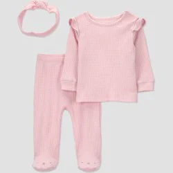 Carter's Just One You® Baby Girls' 3pc Ruffle Top and Footed Pants Set with Headband - Pink Newborn