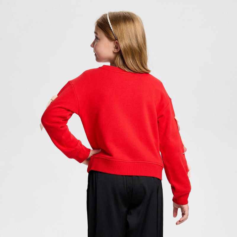 slide 3 of 4, Owillo® Girls' French Terry Bow Sweatshirt - Cherry Red XS, 1 ct