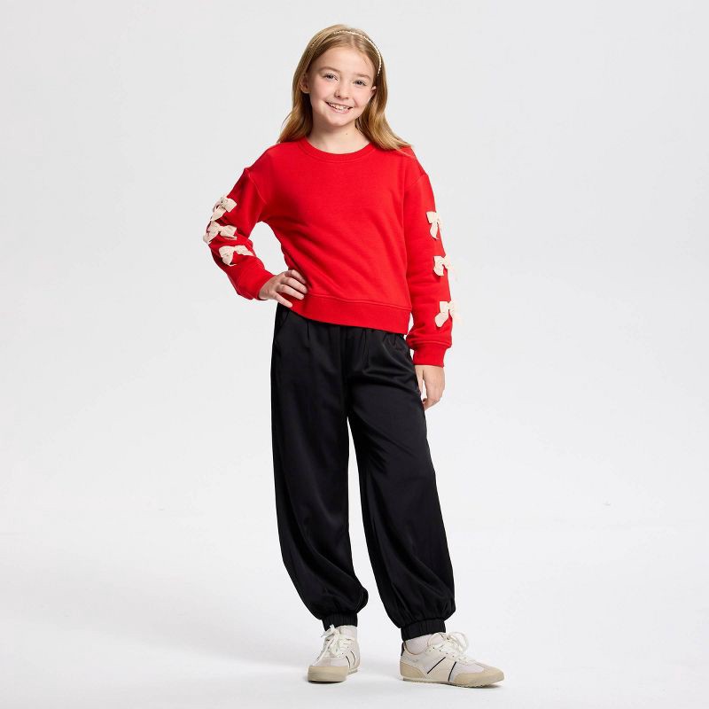 slide 1 of 4, Owillo® Girls' French Terry Bow Sweatshirt - Cherry Red M, 1 ct