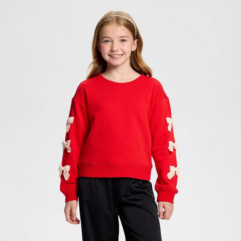 slide 2 of 4, Owillo® Girls' French Terry Bow Sweatshirt - Cherry Red L, 1 ct