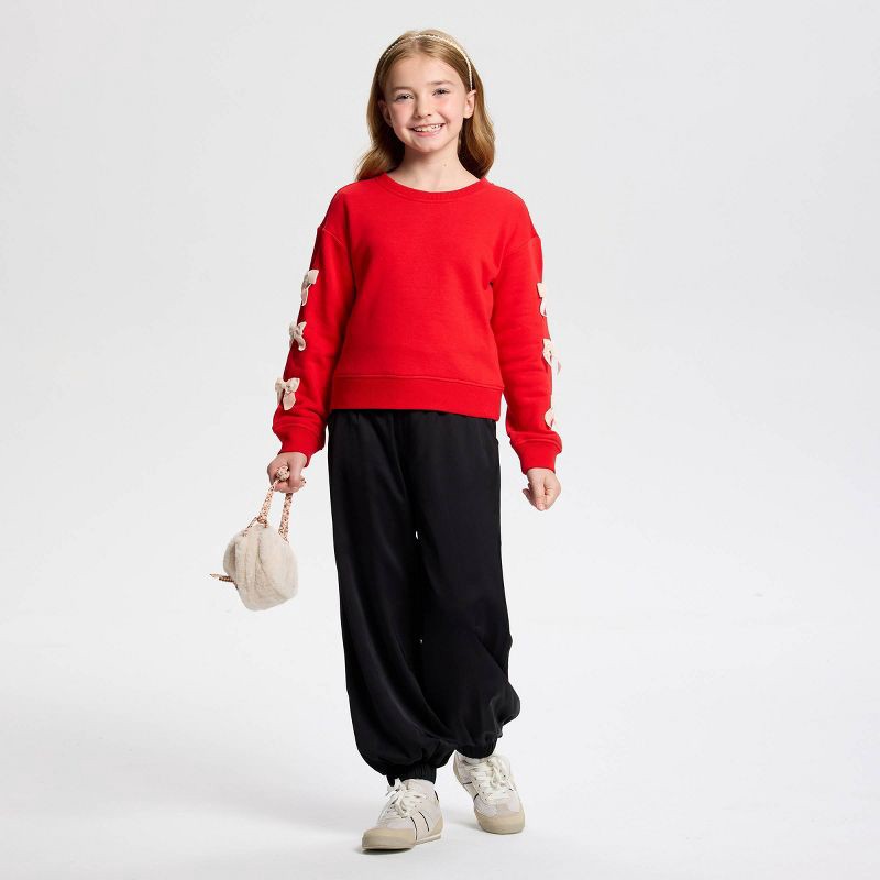 slide 4 of 4, Owillo® Girls' French Terry Bow Sweatshirt - Cherry Red XL, 1 ct