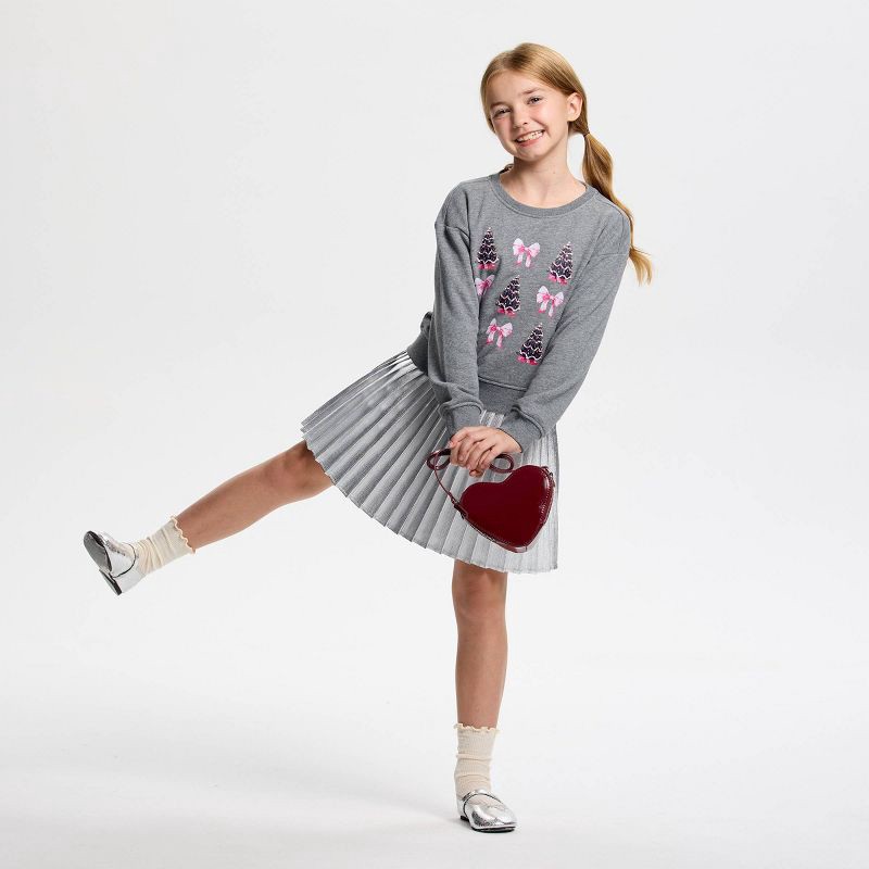 slide 4 of 4, Owillo® Girls' French Terry Trees and Bows Sweatshirt - Gray S, 1 ct