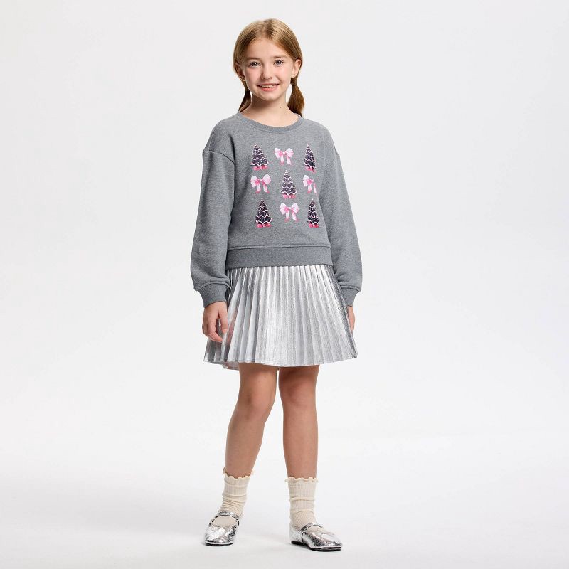 slide 1 of 4, Owillo® Girls' French Terry Trees and Bows Sweatshirt - Gray S, 1 ct