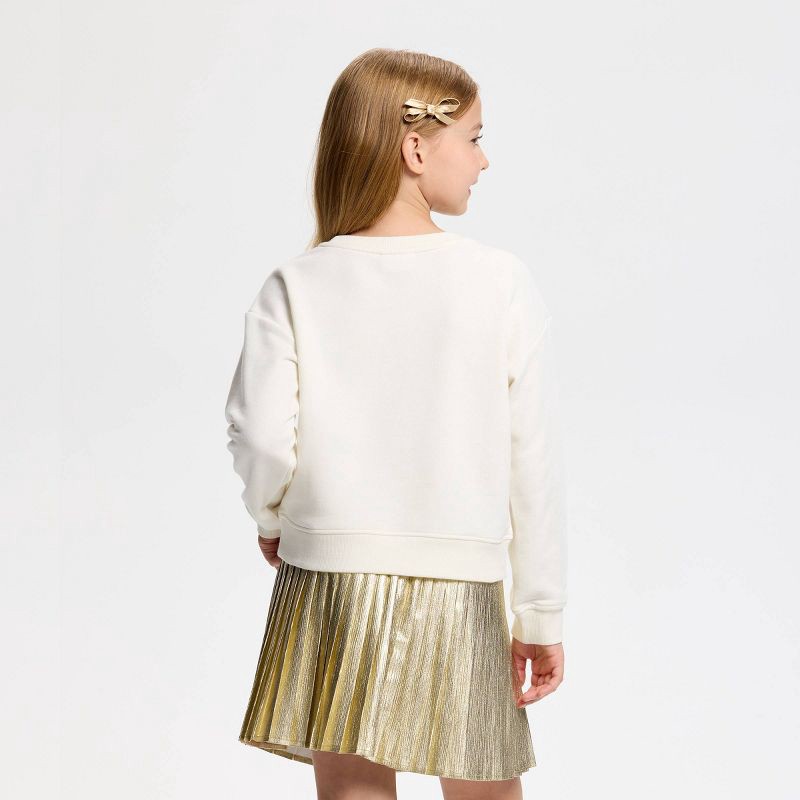 slide 3 of 3, Owillo® Girls' French Terry 'Merry Vibes Only' Graphic Sweatshirt - White XS, 1 ct