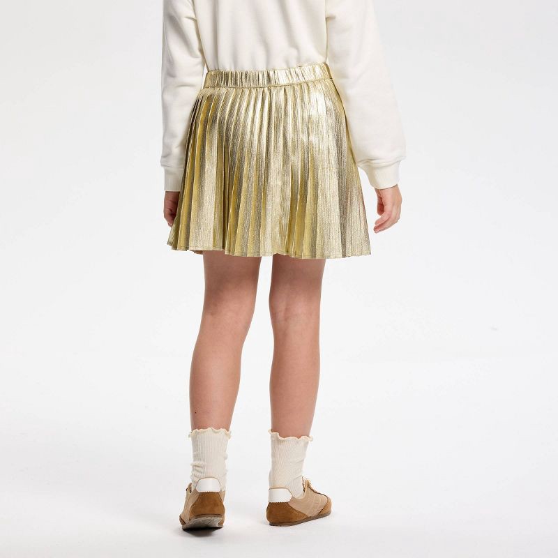 slide 3 of 10, Owillo® Girls' Foil Pleated Skirt - Gold XS, 1 ct