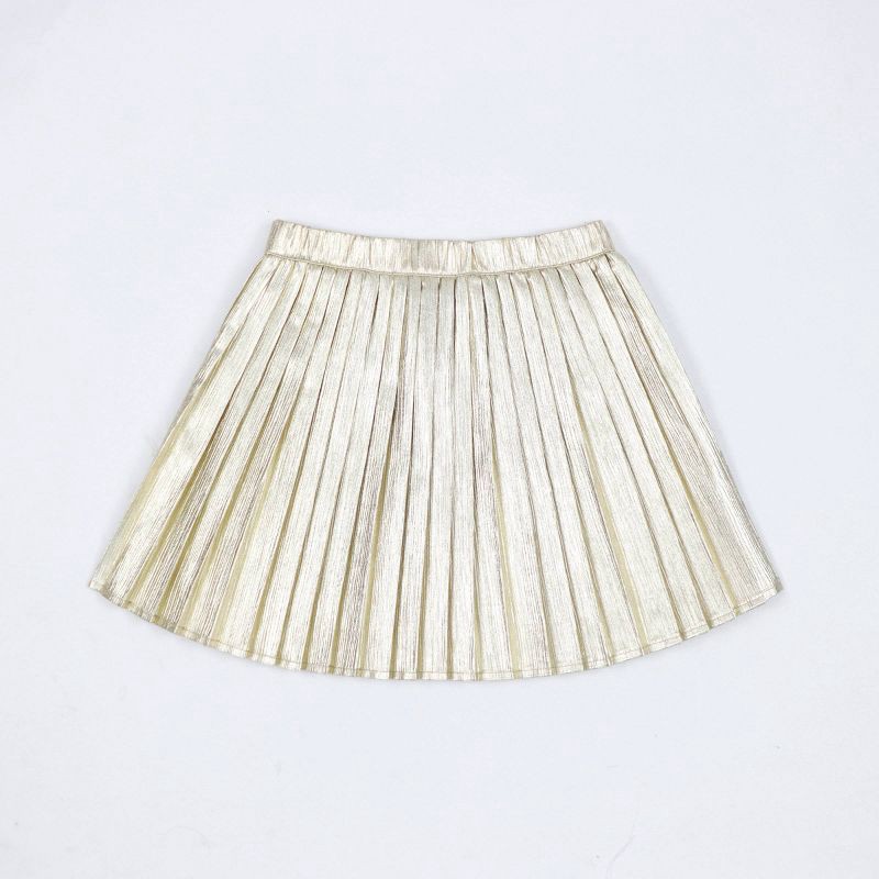 slide 4 of 10, Owillo® Girls' Foil Pleated Skirt - Gold XS, 1 ct