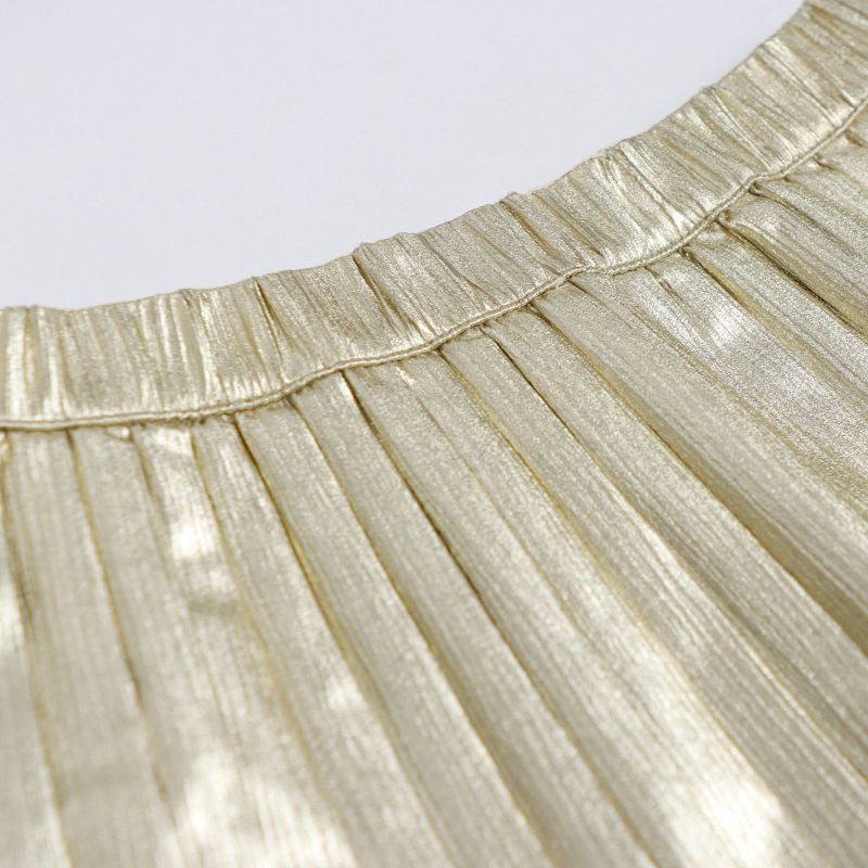 slide 5 of 10, Owillo® Girls' Foil Pleated Skirt - Gold L, 1 ct