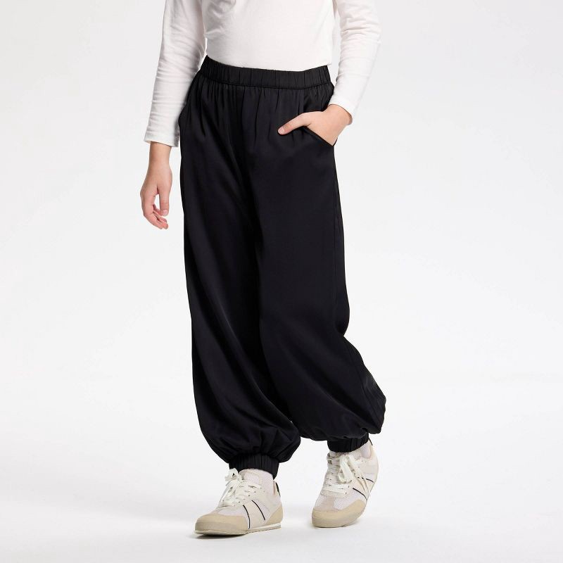 slide 10 of 11, Owillo® Girls' Satin Parachute Pants - Black M, 1 ct