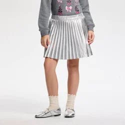 Owillo® Girls' Foil Pleated Skirt - Silver XS