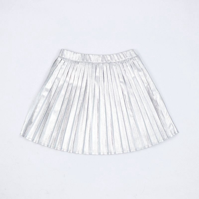 slide 5 of 11, Owillo® Girls' Foil Pleated Skirt - Silver M, 1 ct