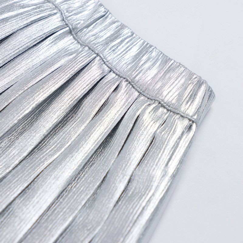 slide 5 of 11, Owillo® Girls' Foil Pleated Skirt - Silver L, 1 ct