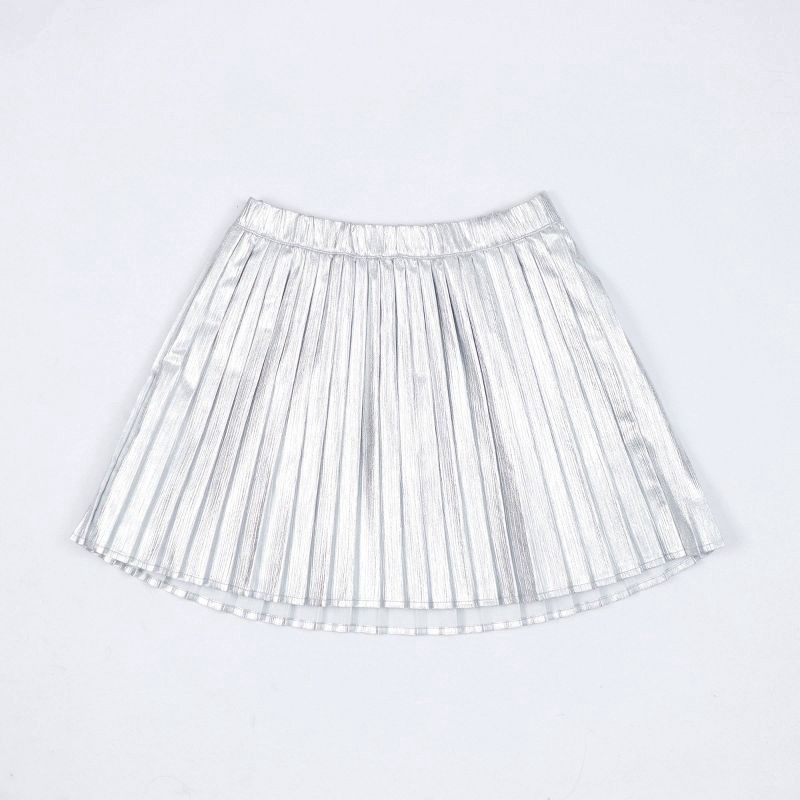 slide 11 of 11, Owillo® Girls' Foil Pleated Skirt - Silver XL, 1 ct