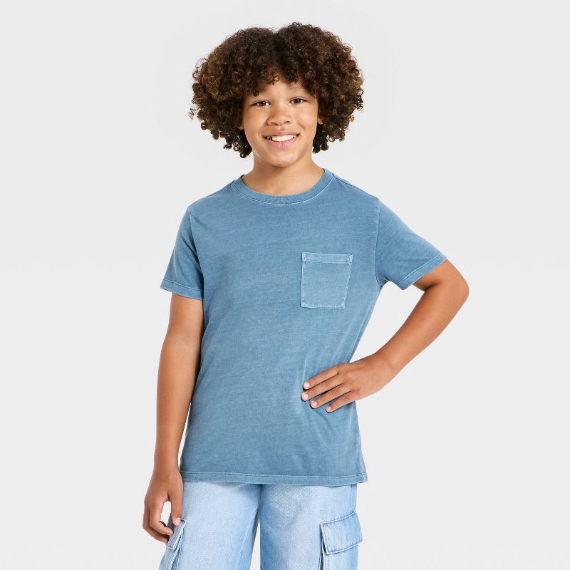 slide 1 of 3, Boys' Short Sleeve Washed Pocket T-Shirt - Cat & Jack™ Blue M, 1 ct