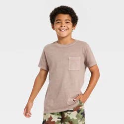 Boys' Short Sleeve Washed Pocket T-Shirt - Cat & Jack™ Light Brown M