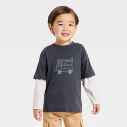 Toddler Boys' Oversized 2-Fer Long Sleeve T-Shirt - Cat & Jack™ Charcoal Black 5T