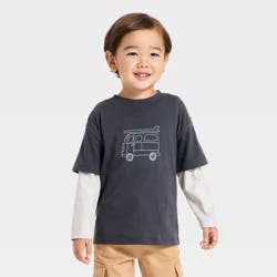 Toddler Boys' Oversized 2-Fer Long Sleeve T-Shirt - Cat & Jack™ Charcoal Black 5T