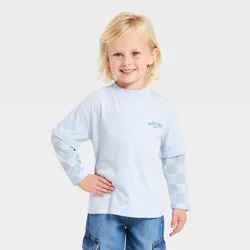 Toddler Boys' Checkered Oversized 2-Fer Long Sleeve T-Shirt - Cat & Jack™ Blue 18M