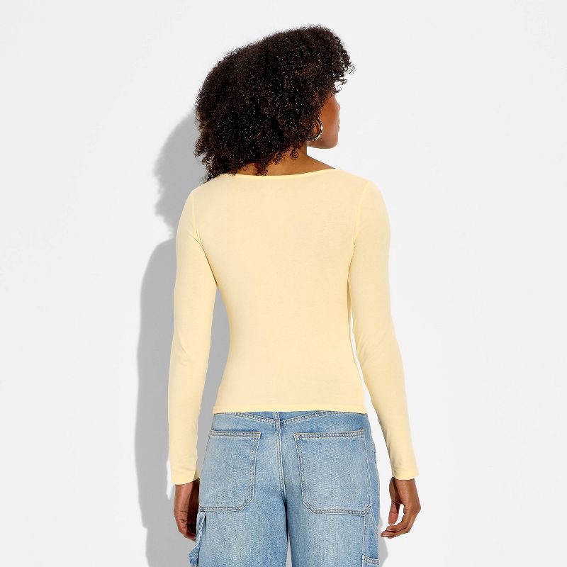 slide 3 of 4, Women's Long Sleeve Square Neck T-Shirt - Wild Fable™ Light Yellow L, 1 ct
