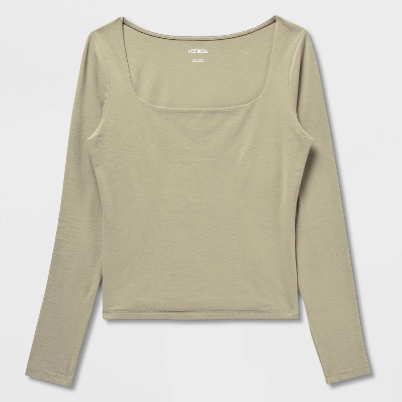 slide 4 of 4, Women's Long Sleeve Square Neck T-Shirt - Wild Fable™ Dark Taupe L, 1 ct