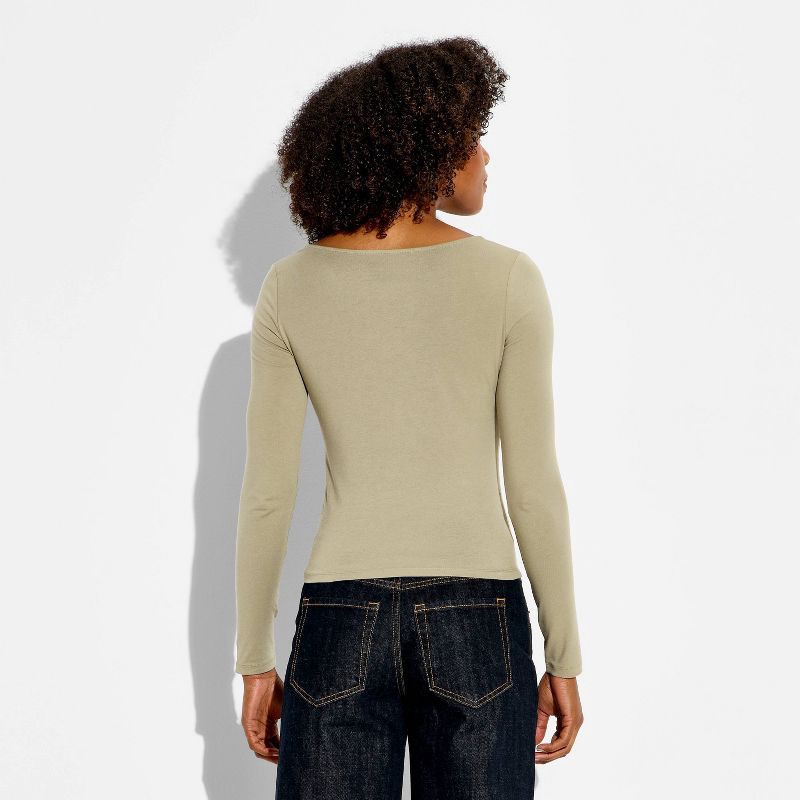 slide 3 of 4, Women's Long Sleeve Square Neck T-Shirt - Wild Fable™ Dark Taupe XL, 1 ct