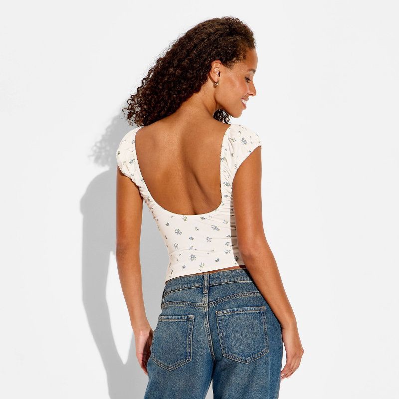 slide 3 of 4, Women's Cap Sleeve Scoop Neck Emma Top - Wild Fable™ Off-White Floral M, 1 ct