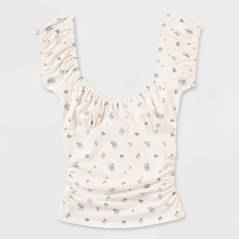 slide 4 of 4, Women's Cap Sleeve Scoop Neck Emma Top - Wild Fable™ Off-White Floral M, 1 ct