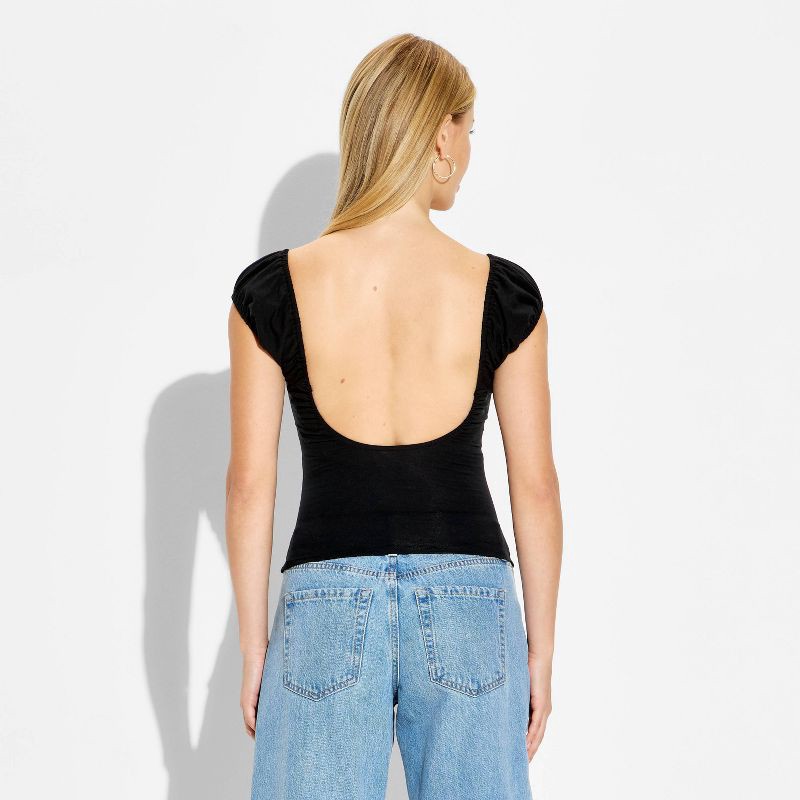 slide 3 of 4, Women's Cap Sleeve Scoop Neck Emma Top - Wild Fable™ Black L, 1 ct