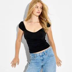 Women's Cap Sleeve Scoop Neck Emma Top - Wild Fable™ Black L