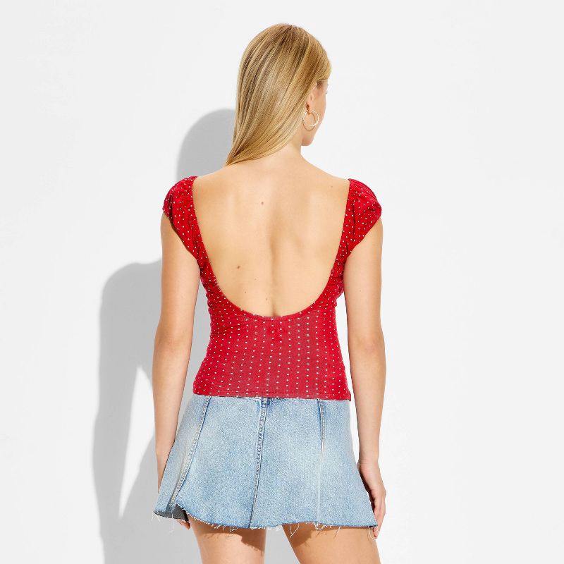 slide 3 of 4, Women's Cap Sleeve Scoop Neck Emma Top - Wild Fable™ Ruby Red Polka Dots M, 1 ct