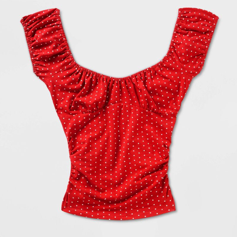 slide 4 of 4, Women's Cap Sleeve Scoop Neck Emma Top - Wild Fable™ Ruby Red Polka Dots M, 1 ct